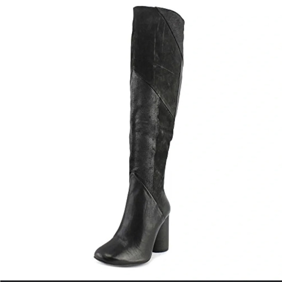 Brand new Free People Bright Lights Tall black leather patchwork heeled boots - Picture 2 of 16